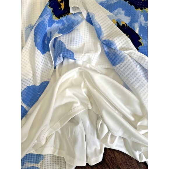 Anne Klein Women's  Floral Print Sleeveless Belted Midi Dress White Blue XL - Picture 5 of 6